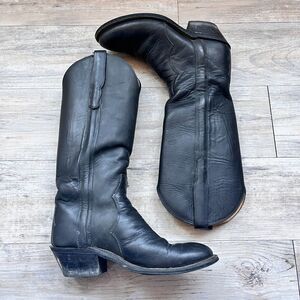 Vintage Black Leather Cowboy Boots Mens Size 8 Western Pull On Riding Boots